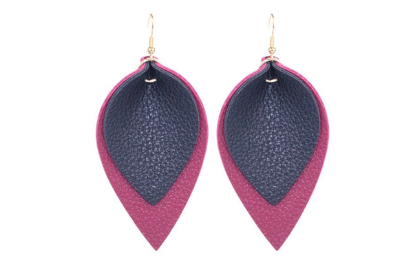 Earrings large leather simple shaped two layer