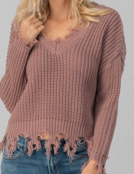 Mauve frayed hem sweater