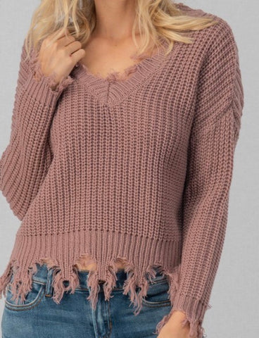 Mauve frayed hem sweater