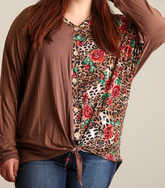 Plus brown animal print top