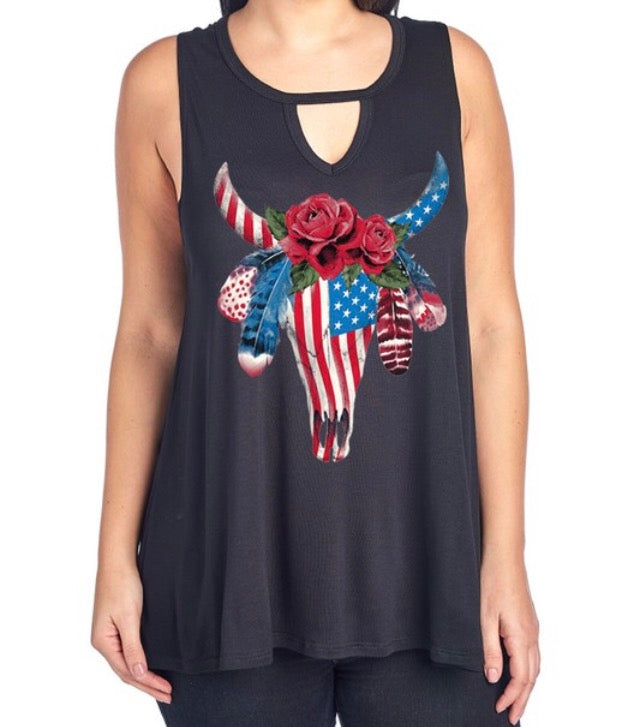 Plus black American flag bull print sleeveless top