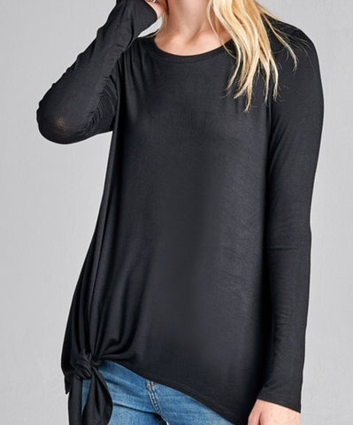 Black long sleeve side knot top