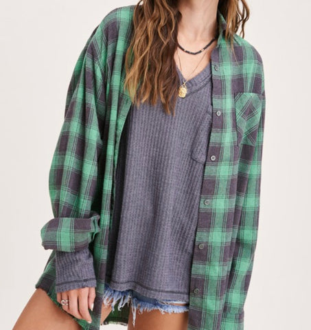 Green plaid flannel top