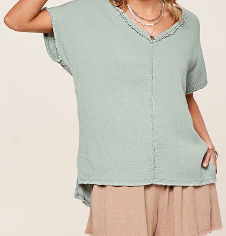 V-neck cotton gauze top