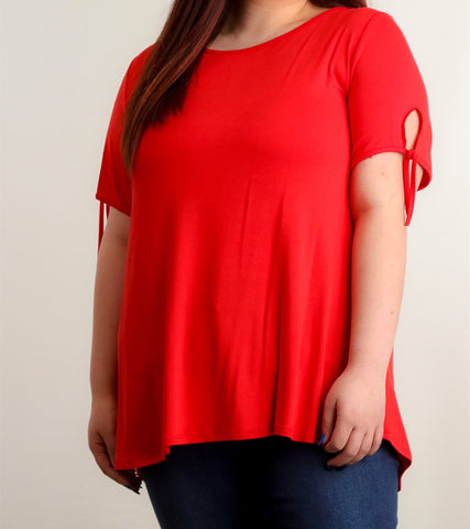 Plus red tie short sleeve top