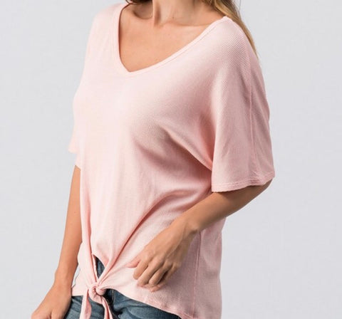 Blush short sleeve waffle knit top