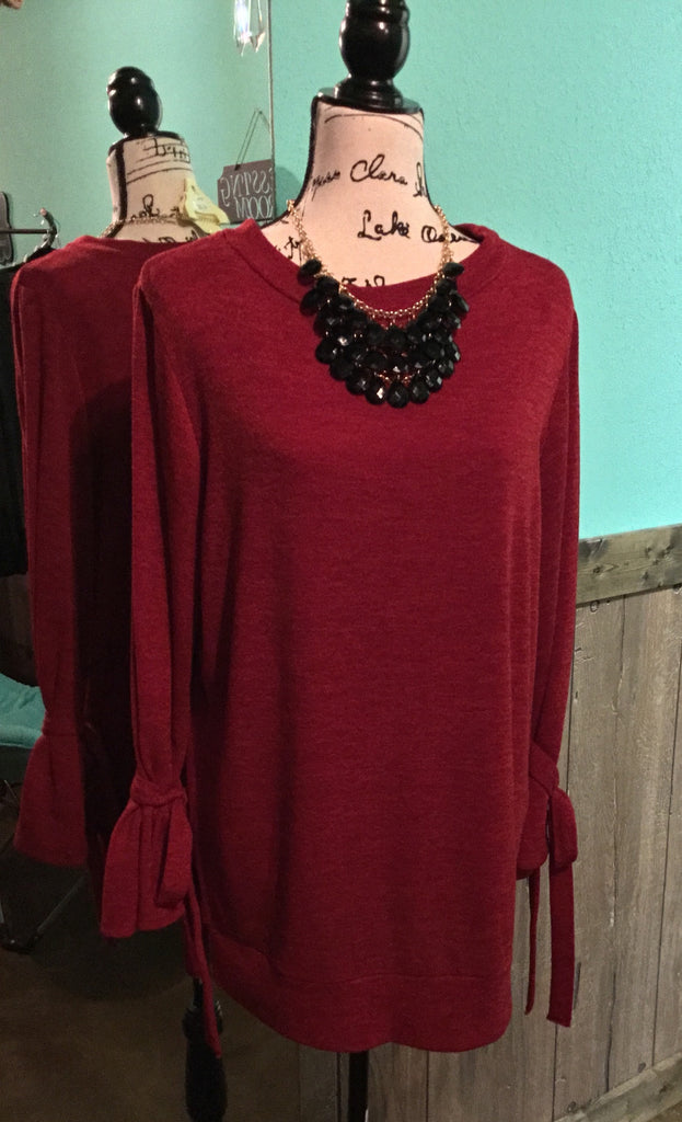 Red bell sleeve knit tunic