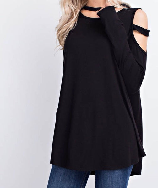 Black cutout neck and sleeve top