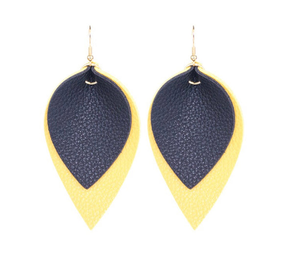 Earrings large leather simple shaped two layer