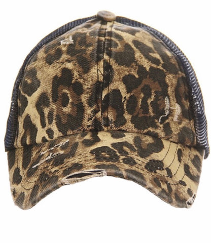 C.C. Leopard/black ponytail trucker hat