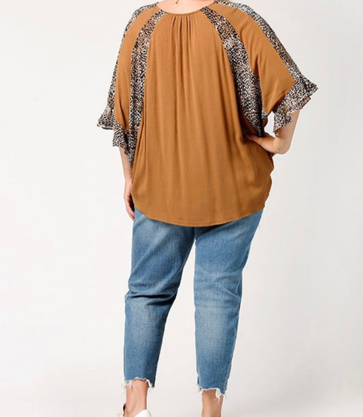 Plus leopard/ camel mixed print top