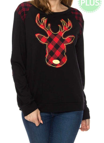 Plus plaid reindeer top