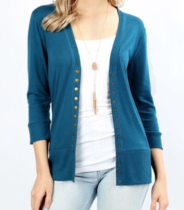 Sweater cardigan 3/4 sleeve teal