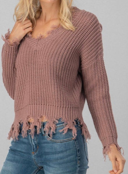 Mauve frayed hem sweater