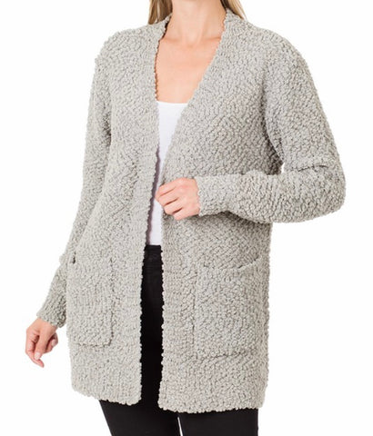 Light grey popcorn sweater cardigan