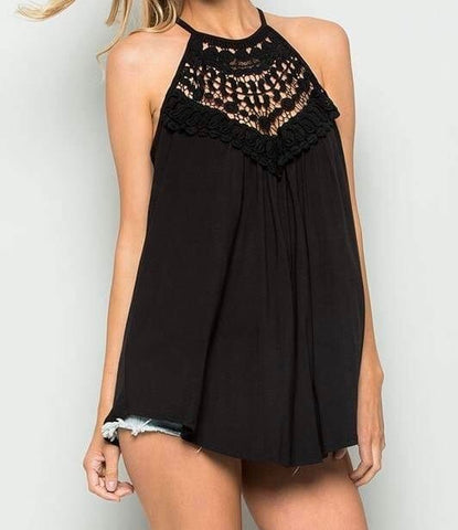 Black lace neck halter top