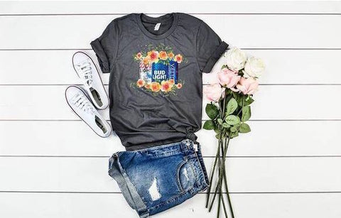 Floral beer, dark heather grey T-shirt