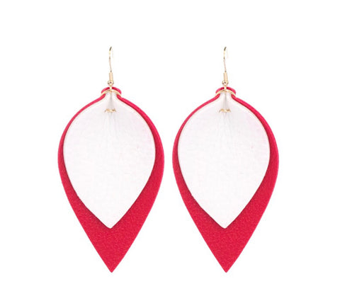 Earrings large leather simple shaped two layer