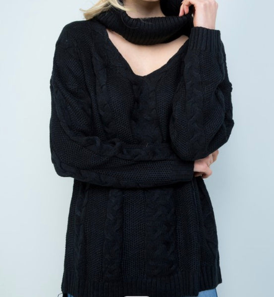 Black keyhole turtle neck sweater