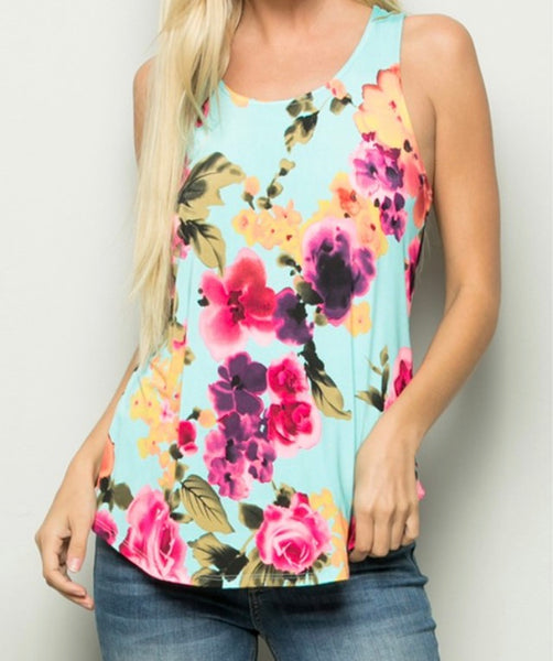 Mint multi floral tank top