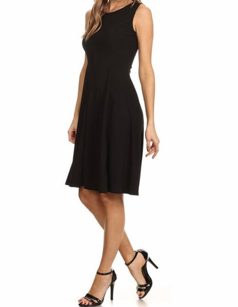 Black sleeveless A-line dress