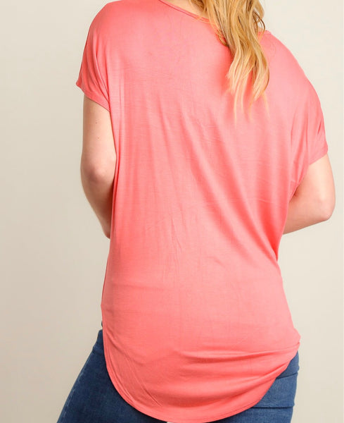 Coral crisscross neck, front tie top