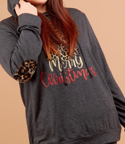 Merry Christmas leopard detail hoodie