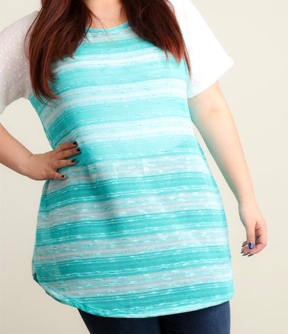 Plus mint striped short sleeve raglan top