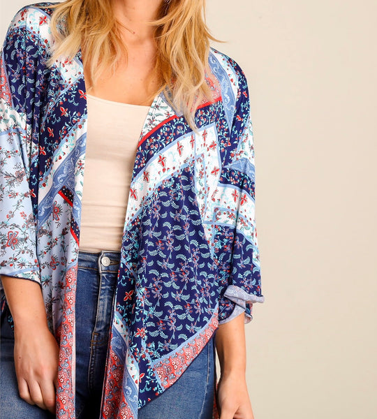 Navy blue floral kimono