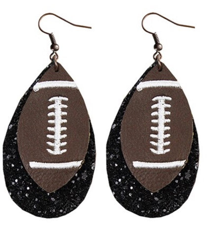 Earrings leather football and glitter