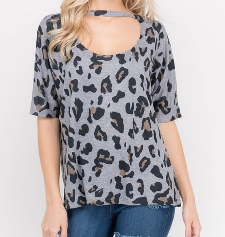 Leopard print choker neck top