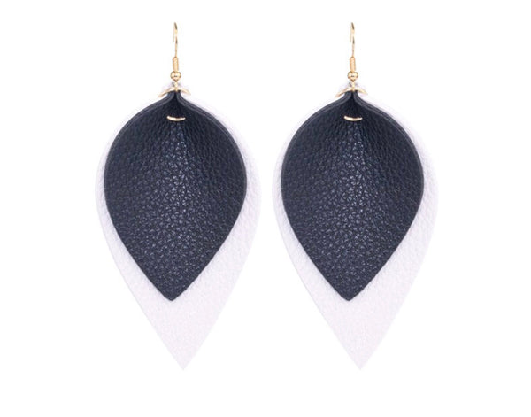 Earrings large leather simple shaped two layer