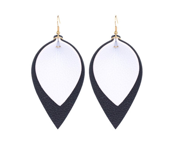 Earrings large leather simple shaped two layer