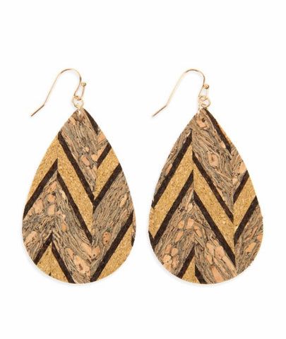 Chevron pattern cork earrings