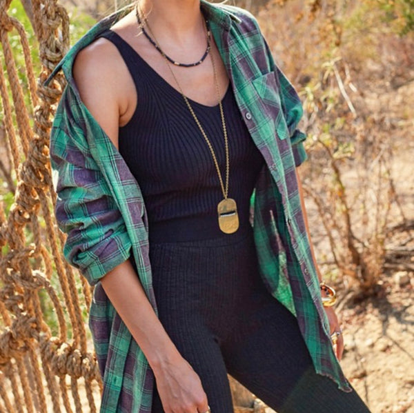 Green plaid flannel top