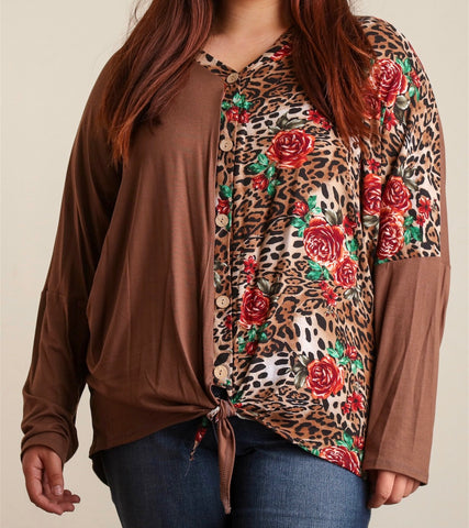 Plus brown animal print top