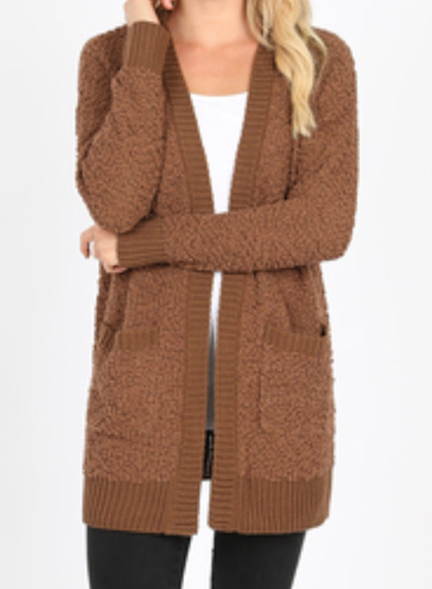 Light brown popcorn cardigan with pockets