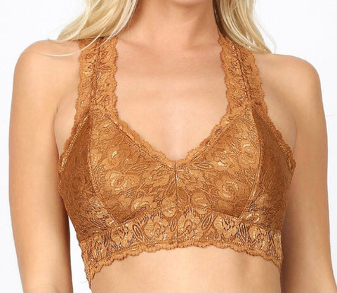 Lace bralette hourglass back coffee