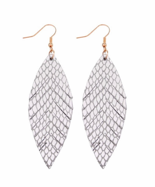 Fringed marquise leather earrings