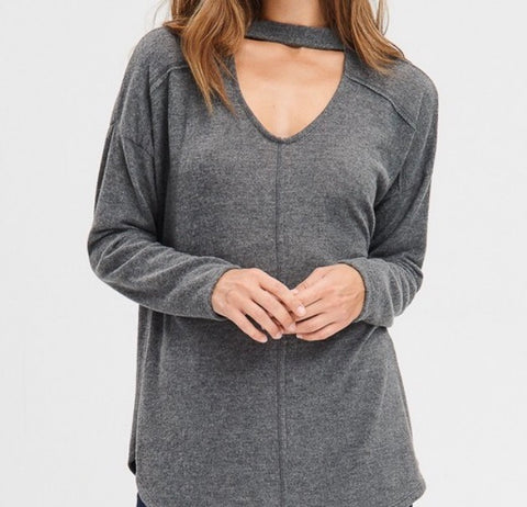 Charcoal cutout mock neck top