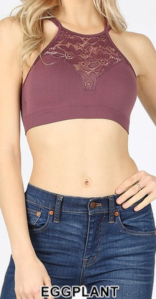 Lace bralette padded eggplant