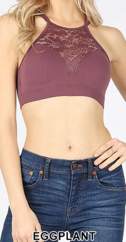 Lace bralette padded eggplant