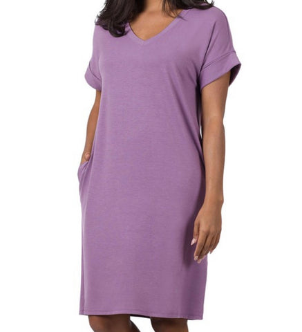 V-neck T-shirt dress lilac grey