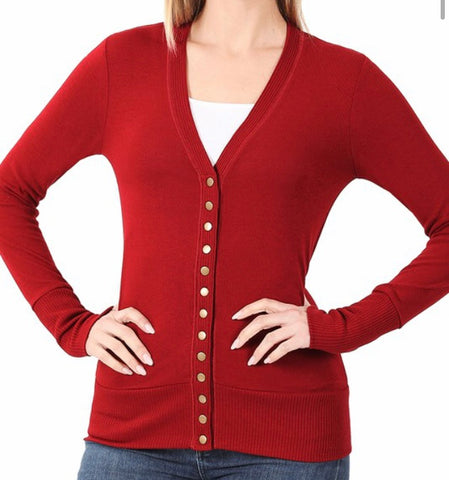 Dark red sweater cardigan