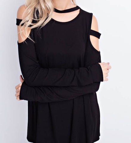 Black cutout neck and sleeve top