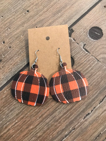 Buffalo plaid pumpkin earrings