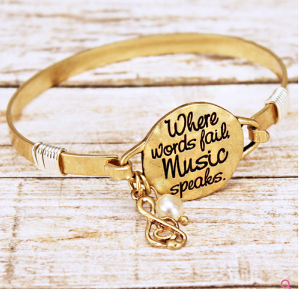 Bracelet “when words fail music speaks” gold