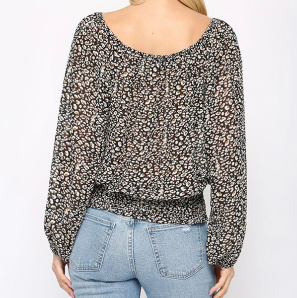 Black leopard print chiffon top