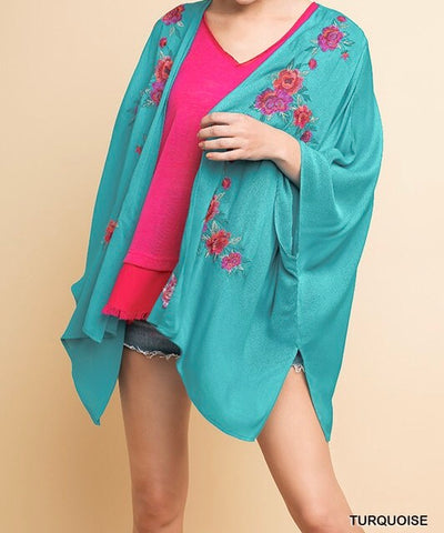 Floral embroidered kimono