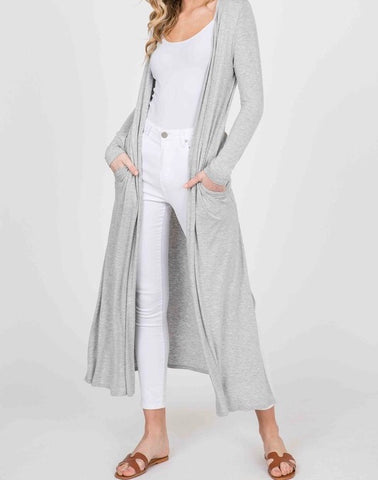 Long knit duster cardigan in heather grey